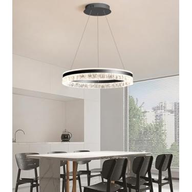 Imagem de Luminária pendente de LED para ilha de cozinha, lustre redondo moderno com LED regulável e altura ajustável, controle remoto, luminária suspensa para sala de jantar e sala de estar (preto, 6