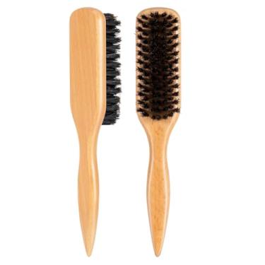 Imagem de Escova Profissional Slick Back – Cerdas Naturais + Cabo em Madeira | Alisamento, Polimento e Modelagem Precisa para Homens e Mulheres | Reduz Frizz e Realça o Brilho Natural