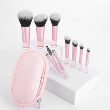 Imagem de Conjuntos de pincéis de maquiagem femininos, 10 peças, mini ferramenta portátil de maquiagem para viagem com bolsas de armazenamento, pó, blush, aplicadores de sombra (rosa)