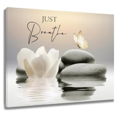 Imagem de LB Arte de parede de spa zen para banheiro lírio d'água flor e borboleta pinturas de parede decoração de casa citações inspiradoras imagens de parede para sala de estar quarto escritório pronto para