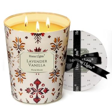 Imagem de HomeLights Vela grande com 3 pavios perfumadas de longa duração, vela de cera de soja natural de 1000 ml para casa perfumada, presentes de texturas naturais boêmias para mulheres e homens, lavanda