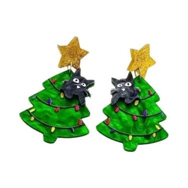 Imagem de Brincos Pendentes De Natal Fofos Com Design De Estrela E Gato Em Acríl