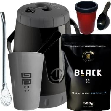 Imagem de Kit Para Tereré Black Erva Mate 500g Garrafa Pávia Lisa Copo Acrílico 