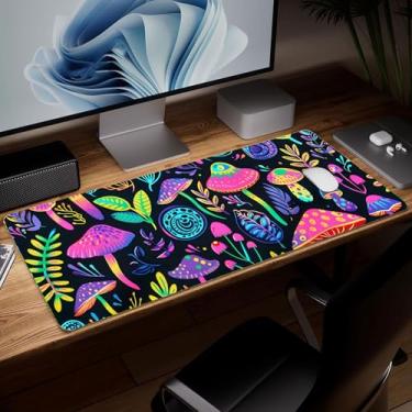 Imagem de Tapete de mesa de cogumelo de couro, mouse pad de arte colorida grande teclado de computador para jogos mousepad à prova d'água protetor e capa de mesa, tapete de mouse decorativo de couro PU para