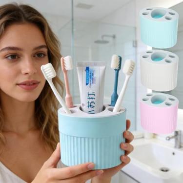 Imagem de Suporte de escova de dentes de banheiro, suporte removível de parede com divisórias, suporte de pasta de dente removível