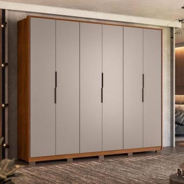 Imagem de Guarda Roupa Casal Atrice Ambiente 6 Portas Nogueira Nude Prime TX com Pés Demóbile – Demartêz