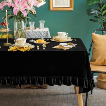 Imagem de GLORY SEASON Toalha de mesa de veludo luxuosa, lisa, retangular, retangular, retrô, toalha de mesa lavável para festa, casamento, chá de bebê, cozinha, jantar, decoração de mesa