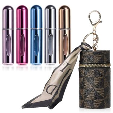 Imagem de Yiesoum Atomizador de perfume portátil, pacote com 5, frascos de spray de perfume recarregáveis à prova de vazamento, com névoa fina e funil, mini dispensador de perfume aprovado pela TSA para bolsa