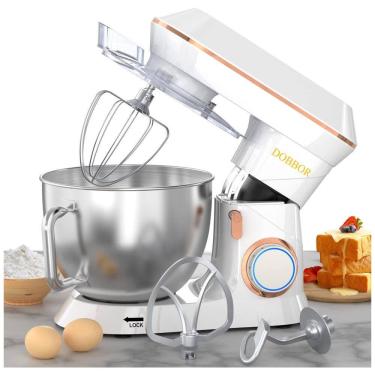 Imagem de Batedeira 9L com 7 Velocidades, Gancho de Massa, 2 Batedor e Proteção Contra Respingos, 110V 660W, DOBBOR, Branca