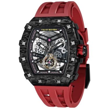 Imagem de Relógio Masculino Automático Mecânico a Prova dÁgua 50M, TSAR BOMBA TB8208SGLZ, Vermelho