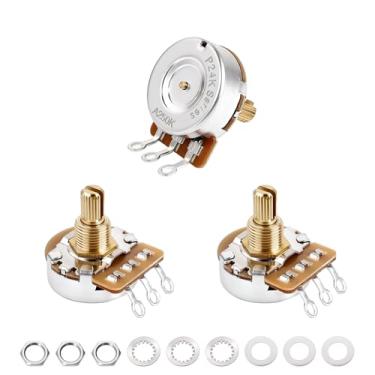 Imagem de Banworks Latão A250K+B250K Imperial 3/20.3 cm Rosca Tamanho Completo 24-Spline Split Short Shaft (15,5 mm) 1A2B Áudio e Linear Taper Potenciômetros para Gibson Les Paul LP/SG Fender Strat/Tele PRS JT