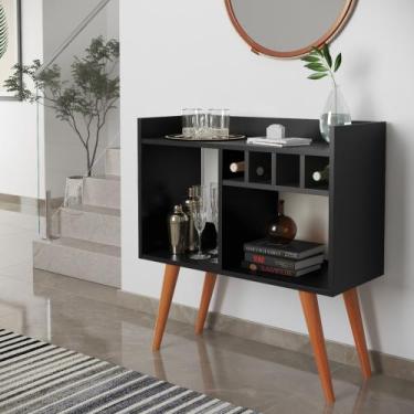 Imagem de Aparador Buffet Bar Retro Rubi Com Adega / Suporte Pés Palito Cor Pret