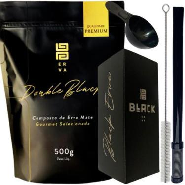 Imagem de Kit Tereré Black Erva Mate Copo quadrado Inox Preto Bomba Mola Externa
