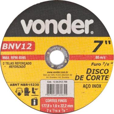 Imagem de Disco De Corte 177,8x1,6x22,22 2 Telas Para Aço Carbono E In - Vonder