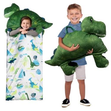 Imagem de SHALALA NEW YORK Tapete de cochilo infantil com travesseiro e cobertor, saco de dormir para meninas, tapete de soneca, dinossauro verde macio de pelúcia para meninos 162 x 66 cm
