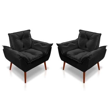 Imagem de Kit 02 Poltrona Opala sala quarto Decorativa Suede  Preto