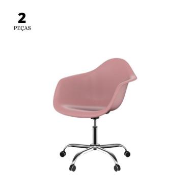 Imagem de Conjunto Com 2 Cadeiras Eames Office Com Braço Office Rosa  Base Em Aço Cromado