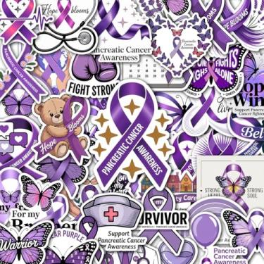 Imagem de Adesivos roxos de câncer 60 peças de fita de conscientização pancreática adesivos de vinil roxo para decoração de fitas à prova d'água etiqueta decalque capacete telefone janela carro garrafas de água