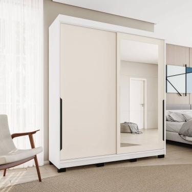 Imagem de Guarda-roupa Casal 2 Portas Correr com Espelho Madrid Creme/Branco