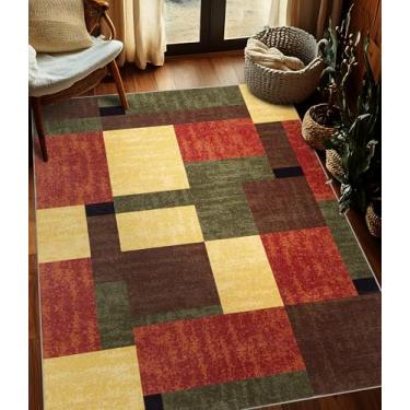 Imagem de YIHOUSE Tapete vermelho e verde, 10 x 15 cm, bordô, vintage, lavável para sala de estar, laranja queimado, antiderrapante, geométrico, boêmio, para cozinha, sala de jantar, quarto