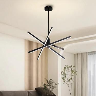 Imagem de Luminária pendente LED moderna com altura ajustável para sala de jantar, sala de estar, cozinha e quarto, modelo BD403, 70W (luz branca 6000K, preta)