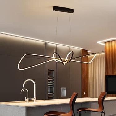 Imagem de Luminária pendente LED para mesa de jantar, estilo moderno, geométrica e criativa, em metal e acrílico, com controle remoto (preta, 110 cm de comprimento).