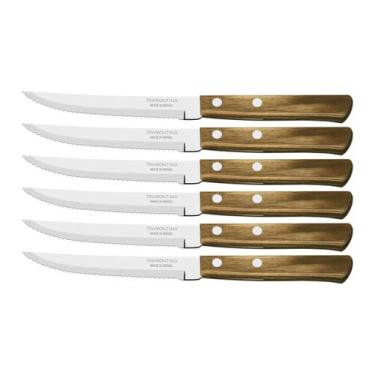 Imagem de Conjunto de Facas para Churrasco 5" Cabo Castanho Polywood 6 Peças Tra