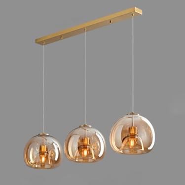 Imagem de Lustre pendente de 3 luzes para cozinha, estilo moderno de meados do século XX, com cúpula de vidro ajustável, ideal para ilha de cozinha, sala de jantar, quarto, corredor, sala de estar e c