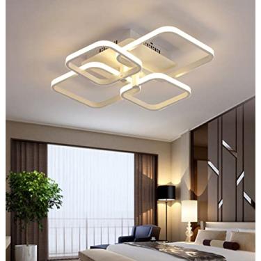 Imagem de Luminária de teto LED moderna com design retangular e dimerizável, com controle remoto, temperatura de cor ajustável de 2700K a 6500K, ideal para sala de estar e quarto (branca, 4 anéis, 58c