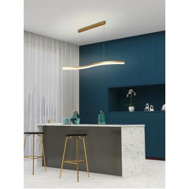 Imagem de Lustre pendente LED linear para sala de jantar, com intensidade ajustável e controle remoto, moderno, ideal para cozinhas, mesas de jantar, escritórios e ambientes internos. Possui cúpula br
