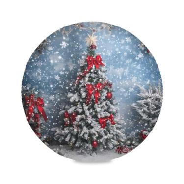Imagem de STAYTOP Lindos jogos americanos redondos de árvore de Natal, 6 peças, tapetes de mesa antiderrapantes fáceis de limpar para decoração de mesa de festa de churrasco em casa