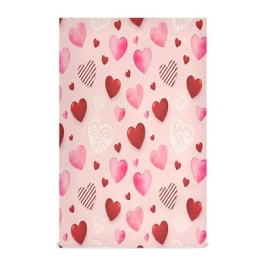 Imagem de Wassud Toalhas de prato de cozinha com corações listrados vermelhos 1 pacote de panos de prato macios com laço para pendurar toalha de mão super absorvente de secagem rápida toalhas de chá de mesa