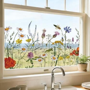Imagem de OHTMERU Película de privacidade para janela, adesivos estáticos florais coloridos – Adesivos removíveis de janela faça-você-mesmo para decoração de casa, escola, escritório e festa, jardim secreto de
