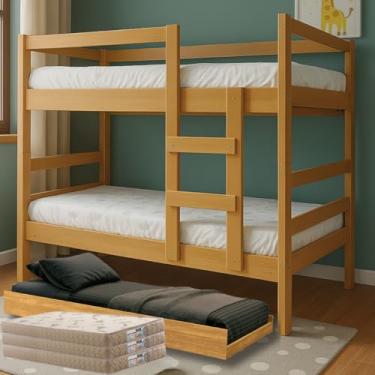 Imagem de Treliche com 3 Colchões D33 100% Espuma, 3 camas completas, Beliche com Cama Auxiliar, 188x88cm (Cinamomo)