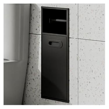 Imagem de Nicho de chuveiro de aço inoxidável premium - Suporte de papel higiênico embutido e rack de lixo embutido para banheiro, cozinha e sala de estar - fácil instalação, acabamento preto moderno