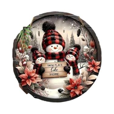 Imagem de Placa De Madeira Feliz Natal 2D Com Gnomo E Boneco De Neve Para Pendur