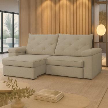 Imagem de Sofá Para Sala Reclinável Estofado Miami 210cm Linho Carvalho