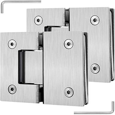Imagem de Dobradiça de porta, pacote com 2, dobradiças de porta de vidro de 8-12 mm, aço inoxidável 304, prata escovada, 180°, bidirecional