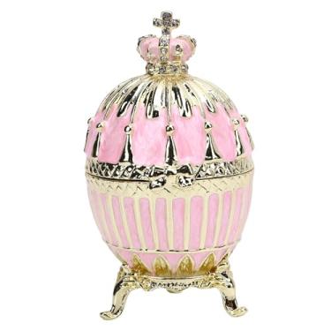 Imagem de Pilipane Caixa de bugigangas estilo ovo de Páscoa esmaltado organizador de joias decorativo de metal liga de zinco (rosa)
