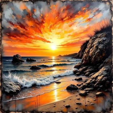 Imagem de AWLNKMC Pintura de praia do mar do pôr do sol por números para adultos, kits de pintura DIY por números para adultos iniciantes sem moldura, kits de pintura em tela acrílica para decoração de casa