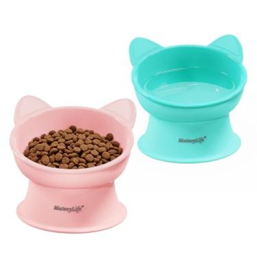 Imagem de MateeyLife Tigelas elevadas para gatos, conjunto de tigela de água e comida elevada 2P para gatos internos e cães pequenos, tigela para gatos com bigode fadiga, tigelas para animais de estimação