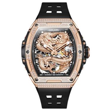 Imagem de OLEVS Relógios masculinos automáticos Tonneau relógio esqueleto mecânico 50 m à prova d'água cristal safira quadrado masculino relógios prateados/preto/ouro rosa, 6021: ouro rosa e preto, Tendência