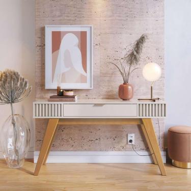 Imagem de Aparador Decorativo 136cm Ripado Com Gaveta Itacaré Off White G73 - Gran Belo