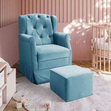 Imagem de Poltrona De Amamentação Balanço Com Puff Ternura Corano Azul Azul