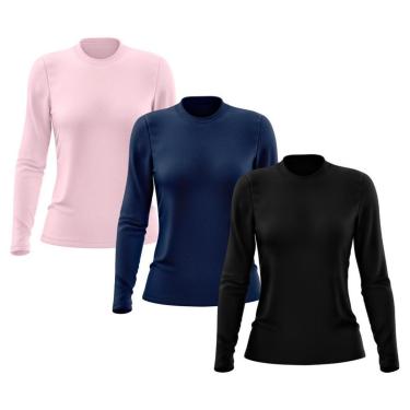Imagem de Kit 3 Camisetas Feminina Manga Longa Segunda Pele Térmica Proteção Solar UV 50-Feminino