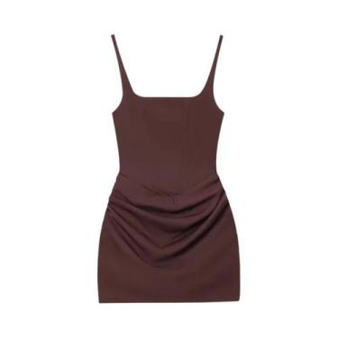 Imagem de Vestido Mini Bodycon Com Alças Finas Em Tom Vermelho-Acastanhado Para 
