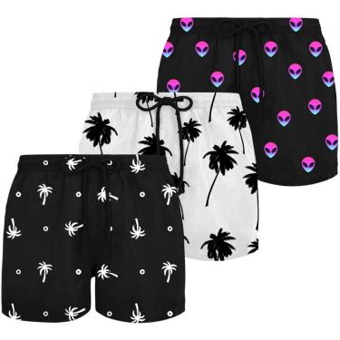 Imagem de Kit 3 Shorts Masculinos Plus Size Estampados Tecido Leve Confortável-Masculino