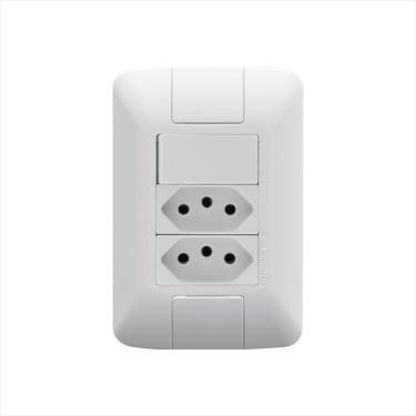 Imagem de Conjunto 4x2 com 1 Interruptor Simples 6 A 250 V e 2 Tomadas 2P+T 10 A 250 V Tramontina Aria em Branco