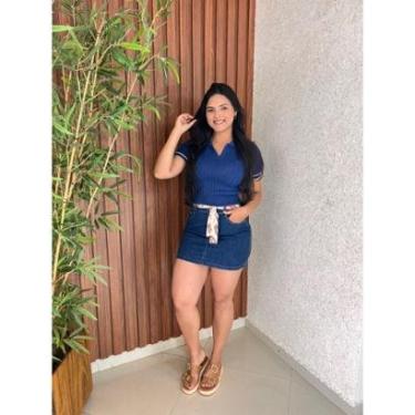 Imagem de Mini Saia Jeans Escuro Barra Feita Com Cinto Em Tecido Crisconf-Feminino