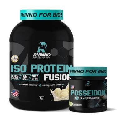 Imagem de Kit Iso Protein Fusion Morango + Pré Treino Posseidon Nutrition For Bi